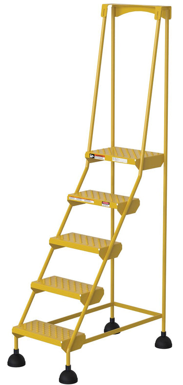 Perforated 5 Step Commercial Spring Loaded Rolling Ladder - Yellow